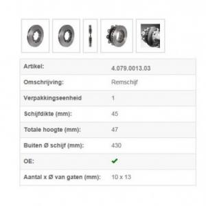 SAF Remschijf 22,5 inch Integraal 430mm                