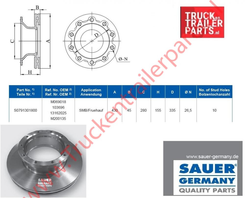 Remschijf Freuhauf 430x45x155     